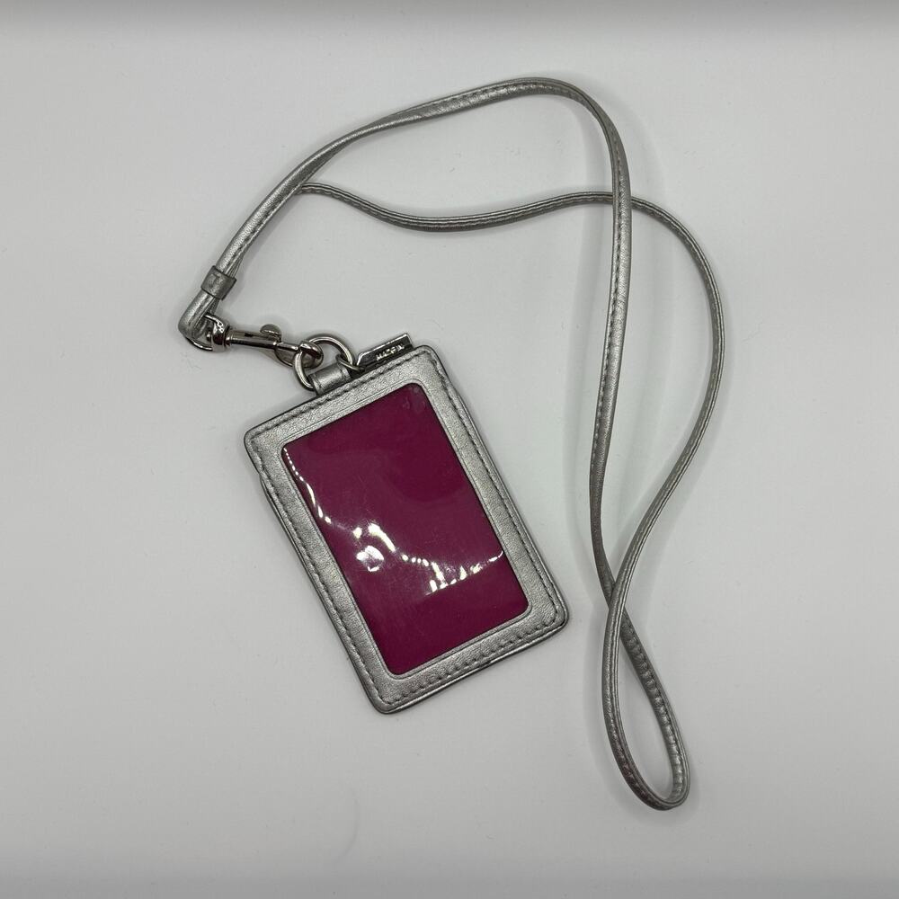 Coach Signature Optic Lurex ID Lanyard Raspberry Pink Silver Badge Holder - Picture 2 of 3